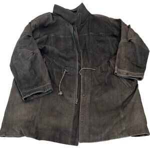 Vintage Michael Hoban North Beach Leather Brown Suede Lined, Utility Jacket- 46